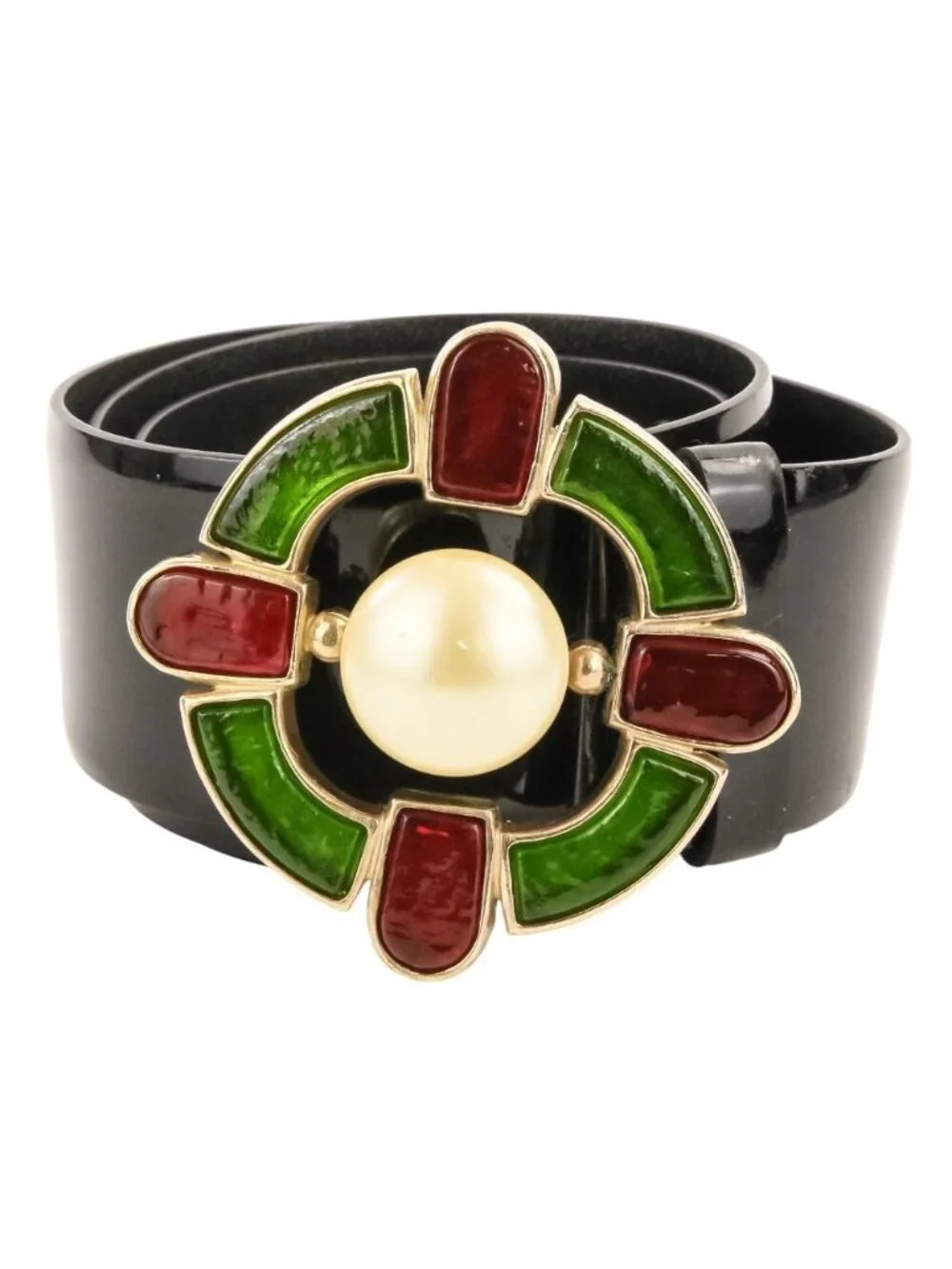 Chanel Gripoix Buckle Patent Leather Belt 75 30 Black